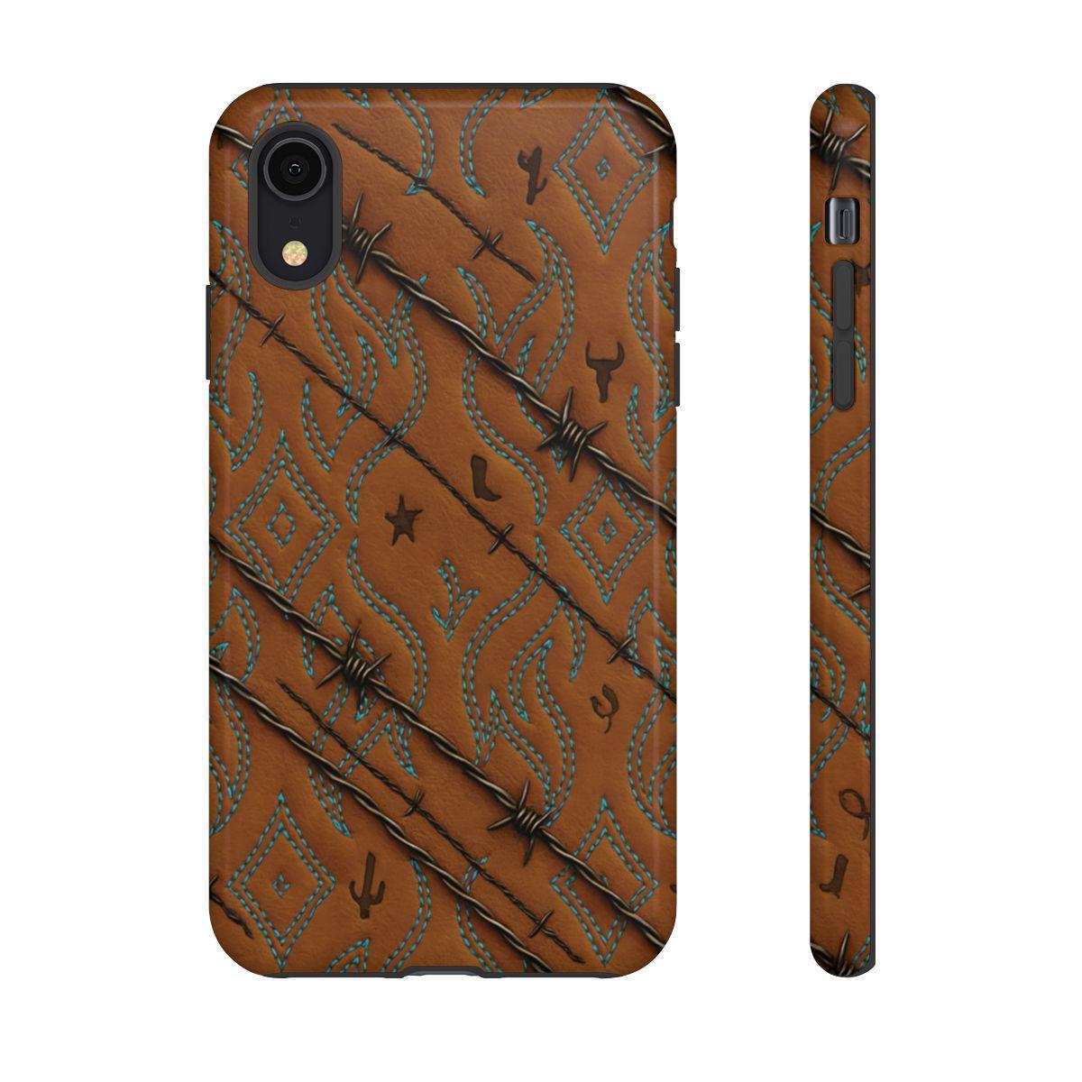 Tan + Turquoise Barbed Wire Tough Case