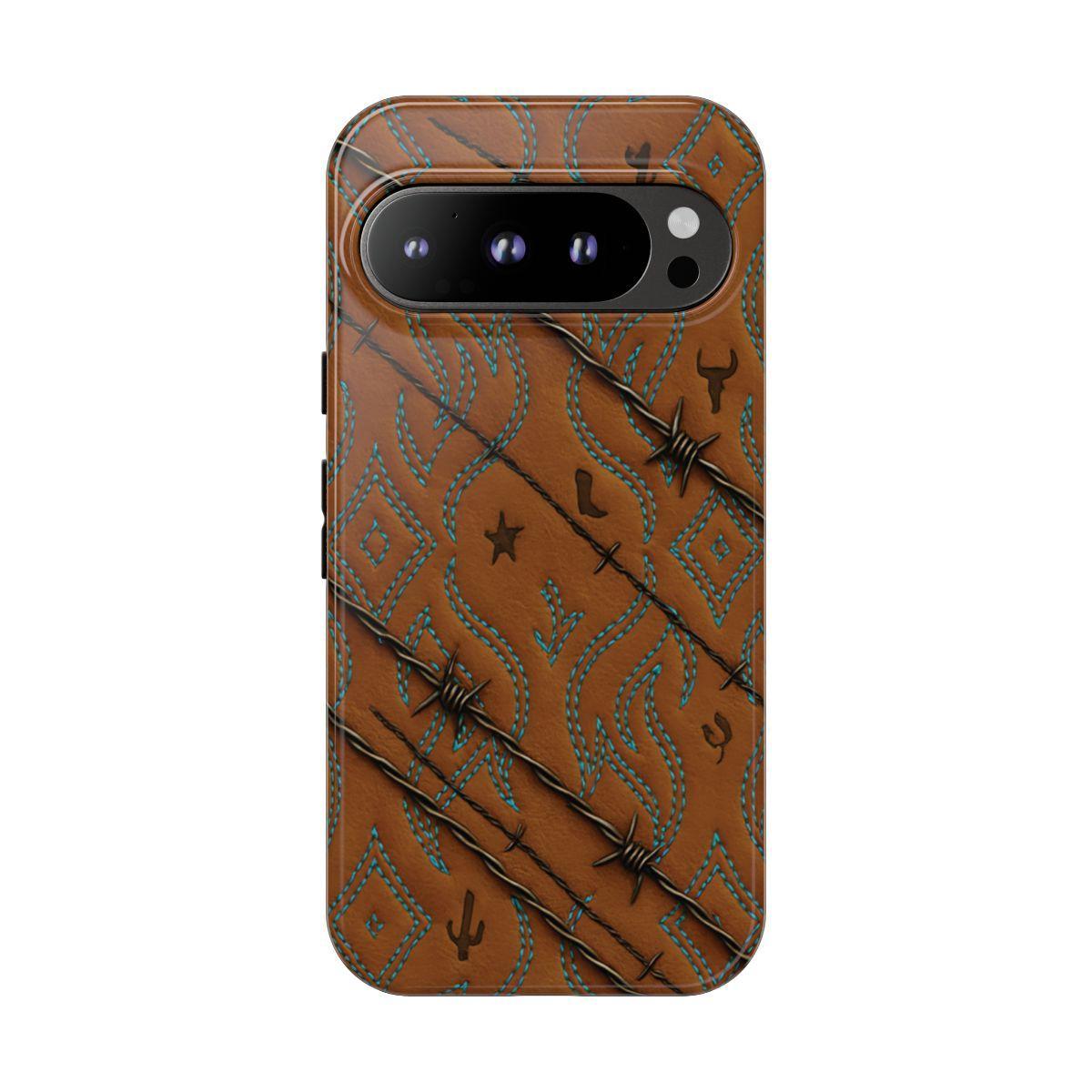 Tan + Turquoise Barbed Wire Tough Case
