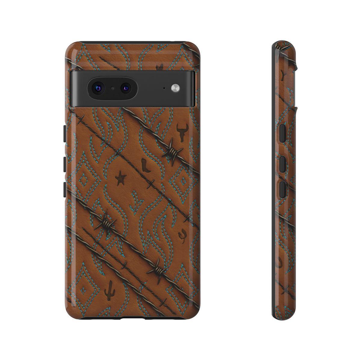 Tan + Turquoise Barbed Wire Tough Case