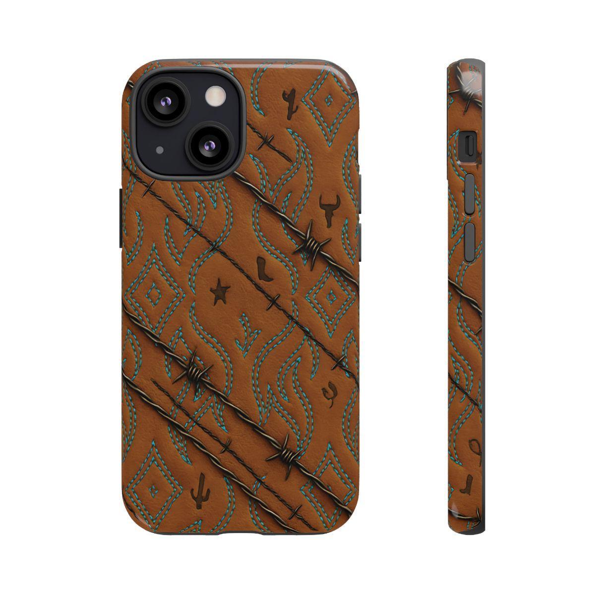 Tan + Turquoise Barbed Wire Tough Case