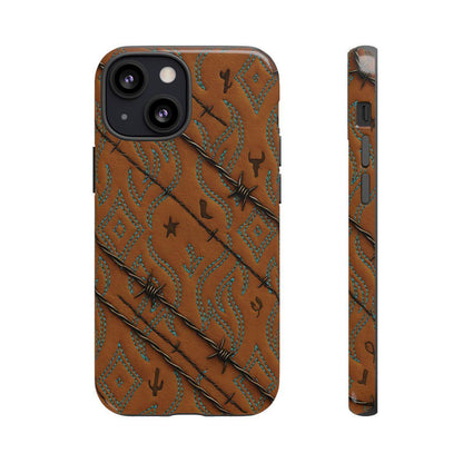 Tan + Turquoise Barbed Wire Tough Case