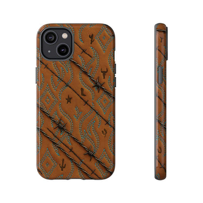 Tan + Turquoise Barbed Wire Tough Case