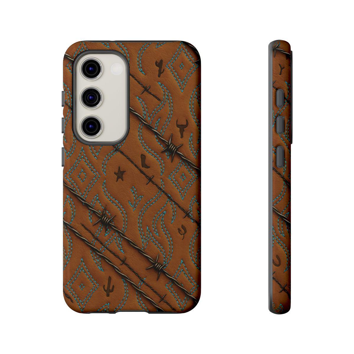 Tan + Turquoise Barbed Wire Tough Case