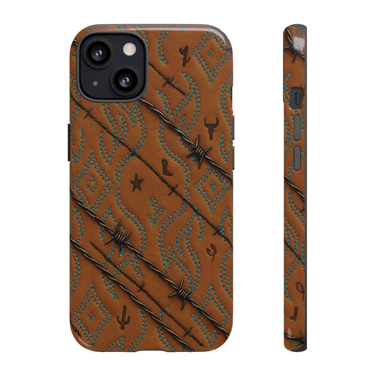 Tan + Turquoise Barbed Wire Tough Case