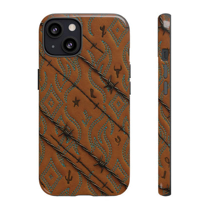 Tan + Turquoise Barbed Wire Tough Case