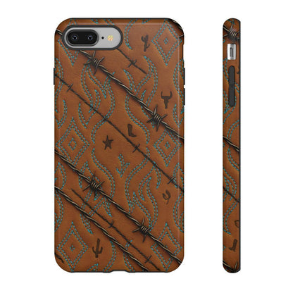 Tan + Turquoise Barbed Wire Tough Case