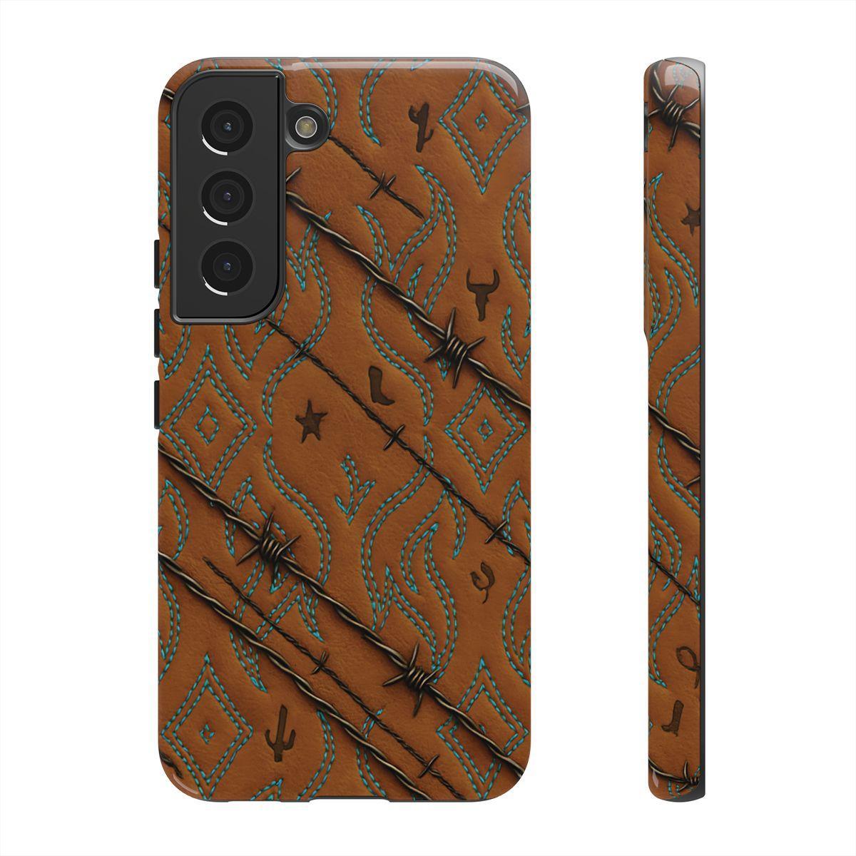 Tan + Turquoise Barbed Wire Tough Case