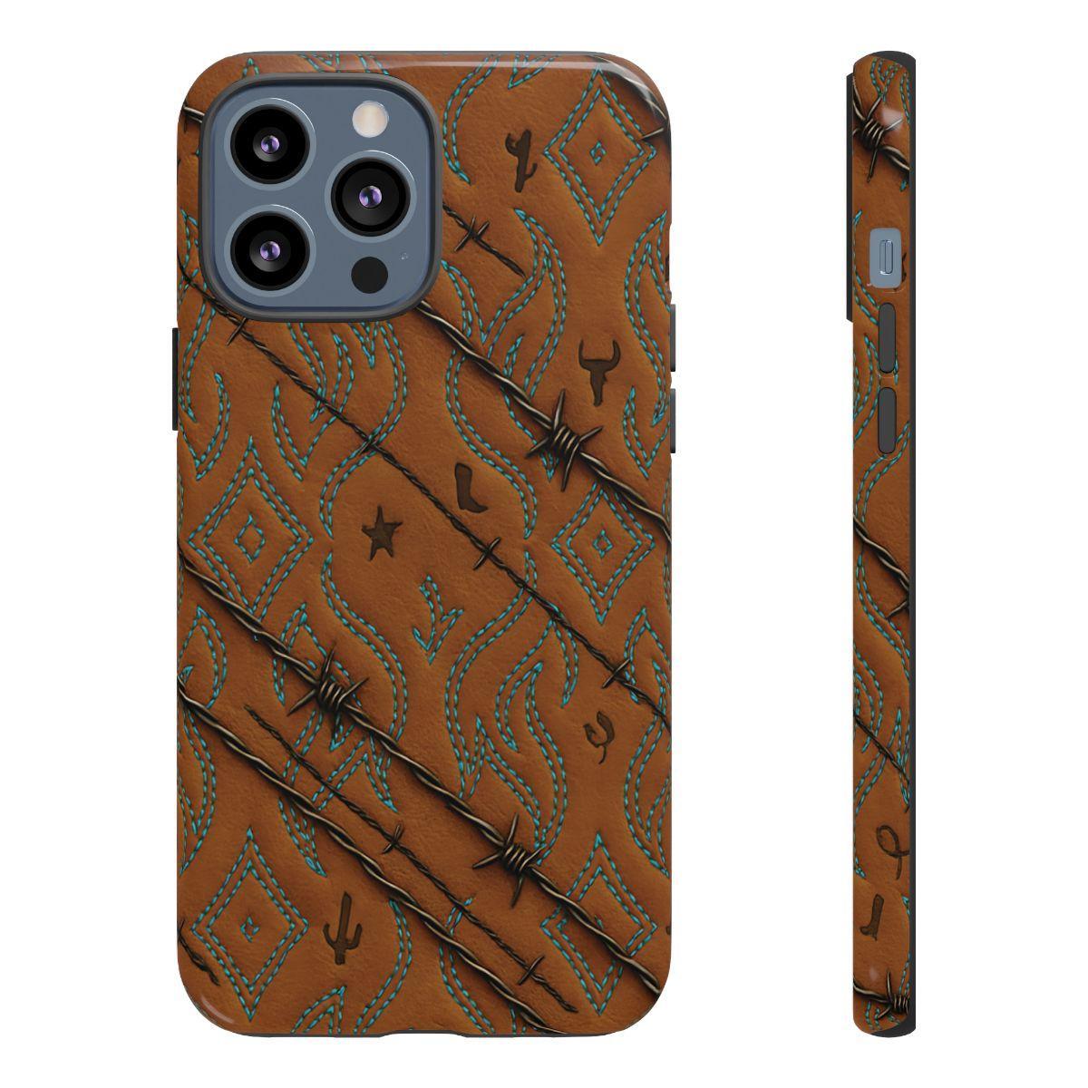 Tan + Turquoise Barbed Wire Tough Case