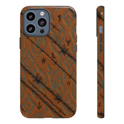 Tan + Turquoise Barbed Wire Tough Case