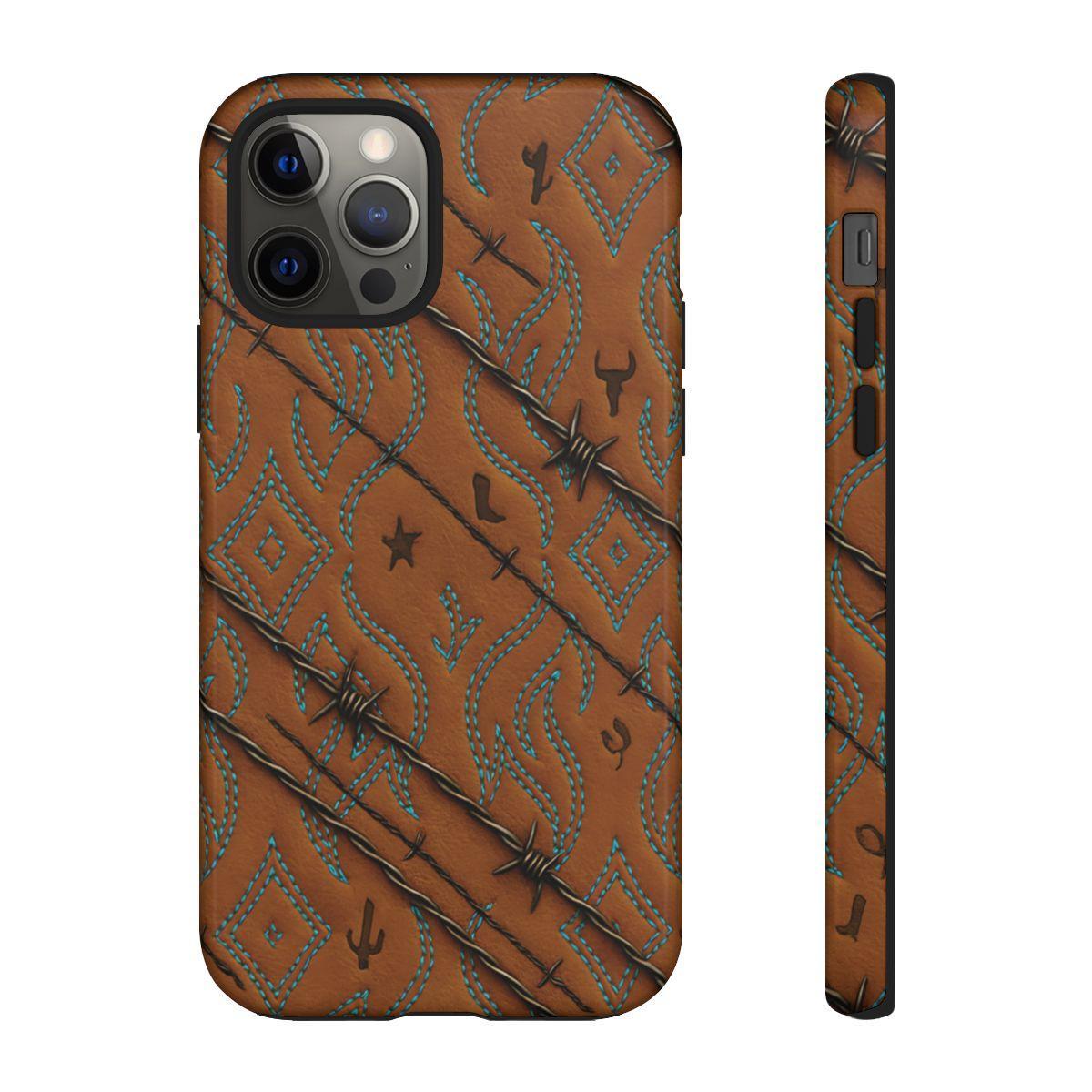 Tan + Turquoise Barbed Wire Tough Case