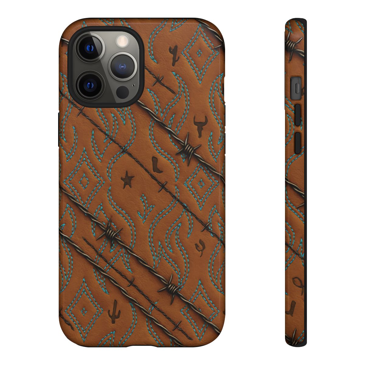 Tan + Turquoise Barbed Wire Tough Case