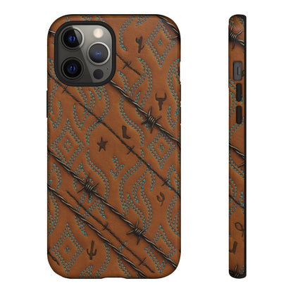 Tan + Turquoise Barbed Wire Tough Case
