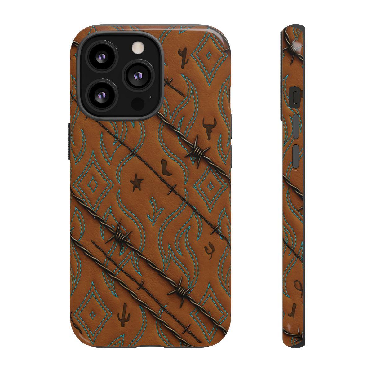 Tan + Turquoise Barbed Wire Tough Case