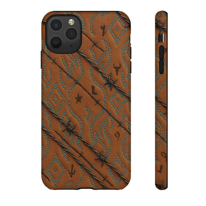 Tan + Turquoise Barbed Wire Tough Case