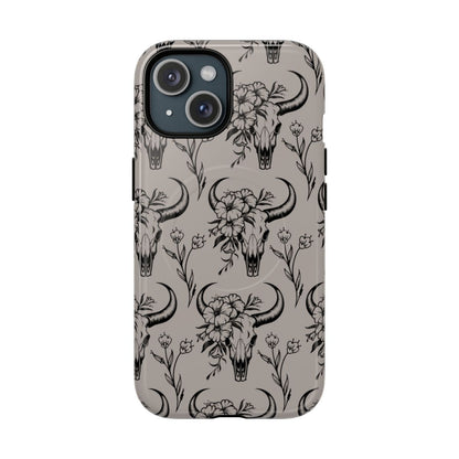 Taupe Floral Skull Magnetic Case