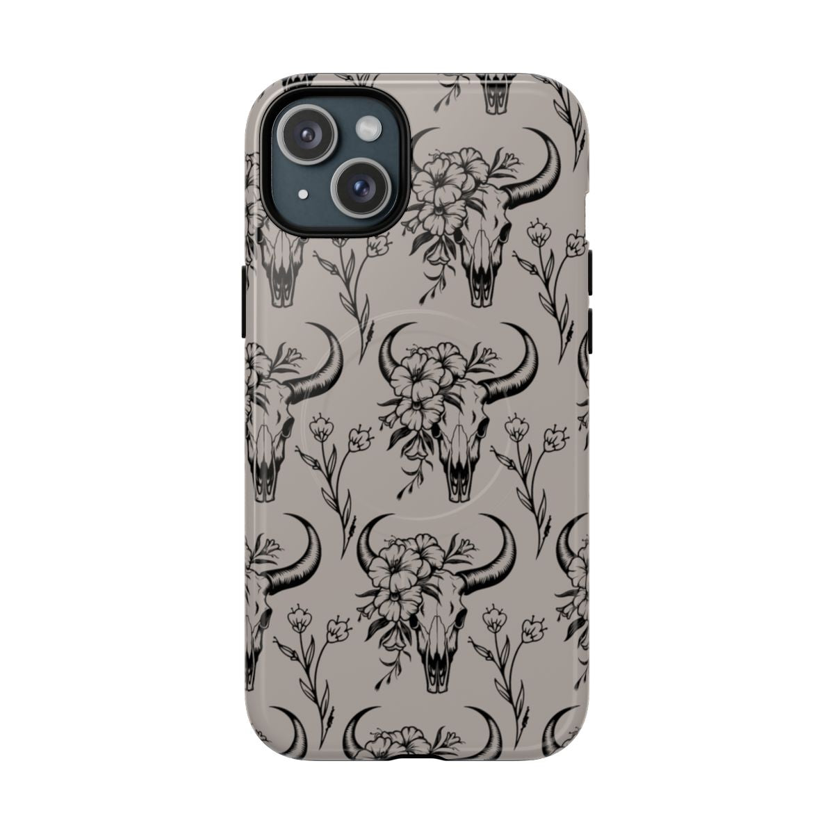 Taupe Floral Skull Magnetic Case