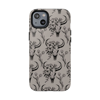 Taupe Floral Skull Magnetic Case