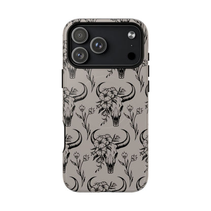 Taupe Floral Skull Magnetic Case
