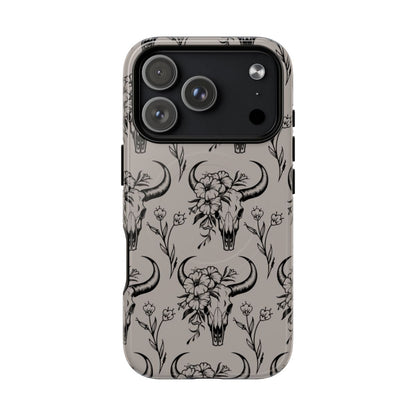 Taupe Floral Skull Magnetic Case