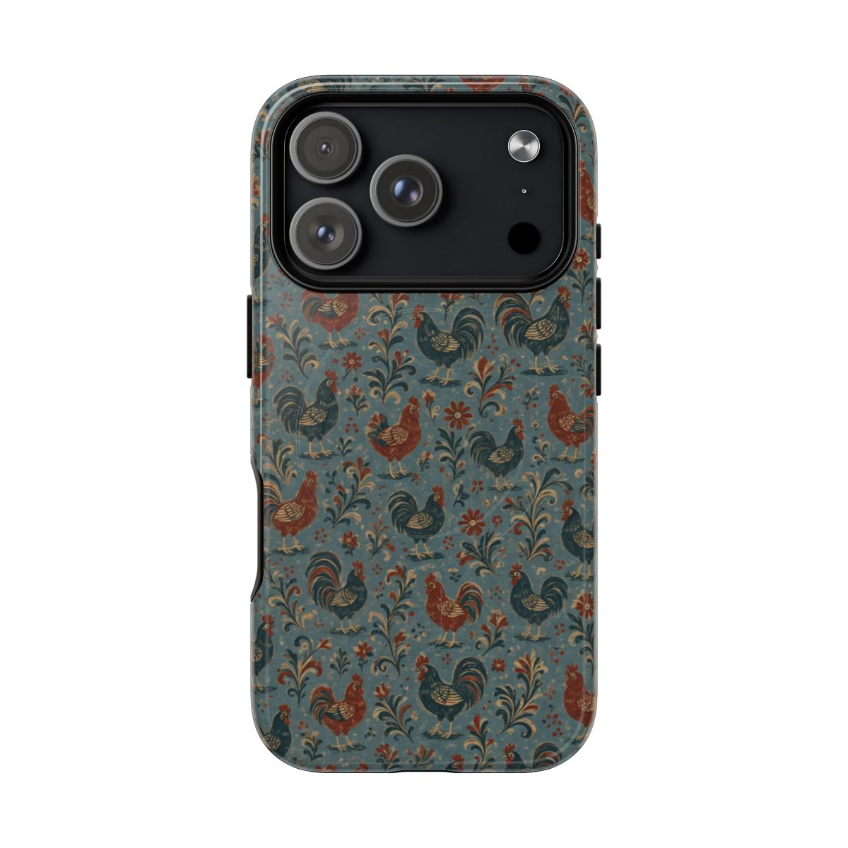 Teal Folk Roosters Magnetic Case - iPhone 18 Pro