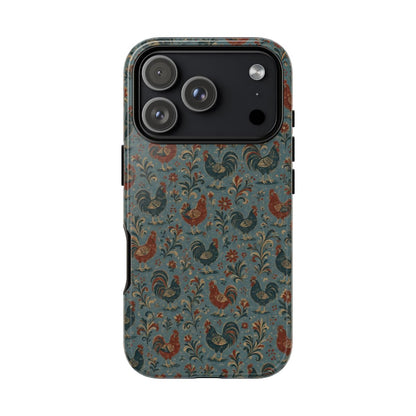 Teal Folk Roosters Tough Case - iPhone 18 Pro