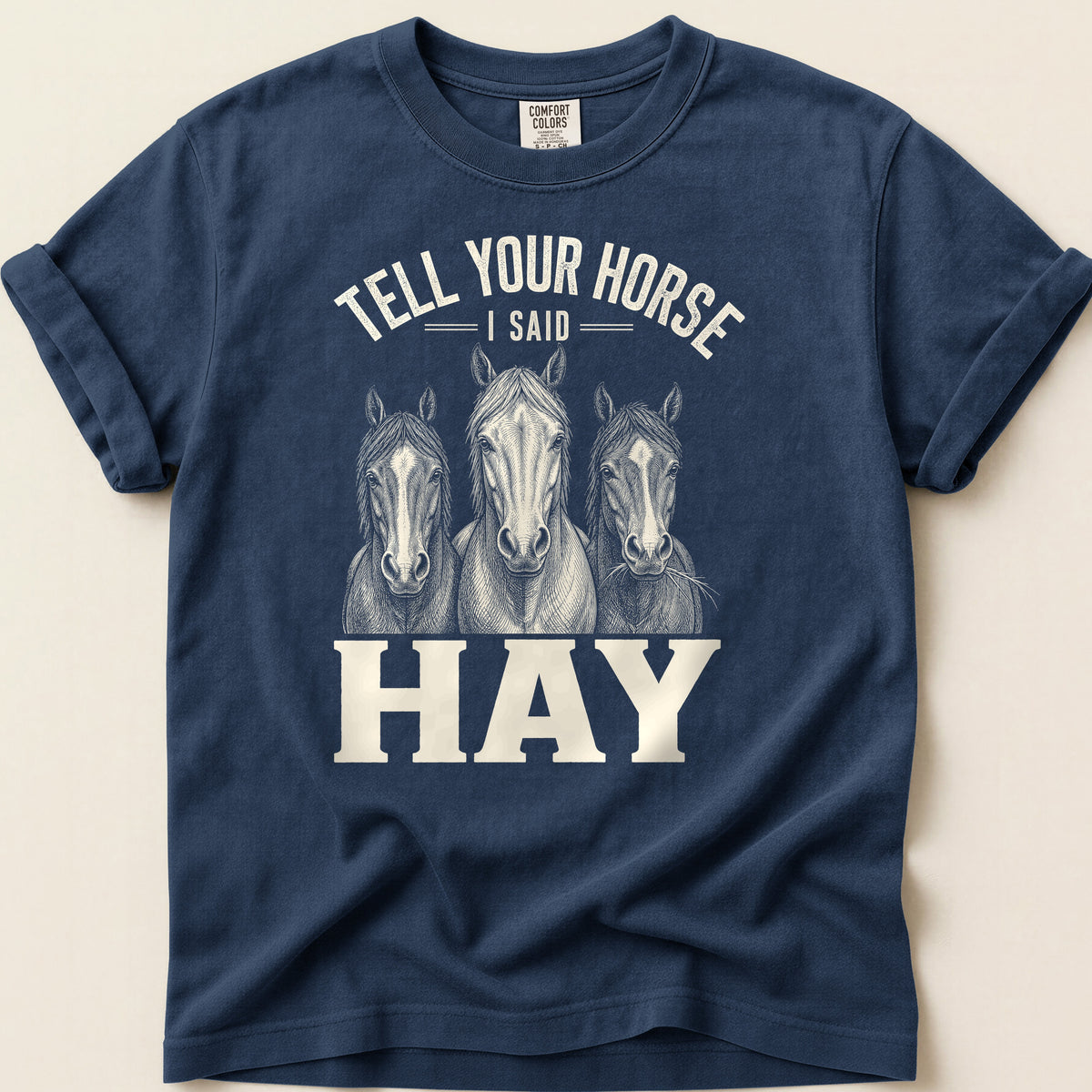 Tell Your Horse T-shirt on Navy
