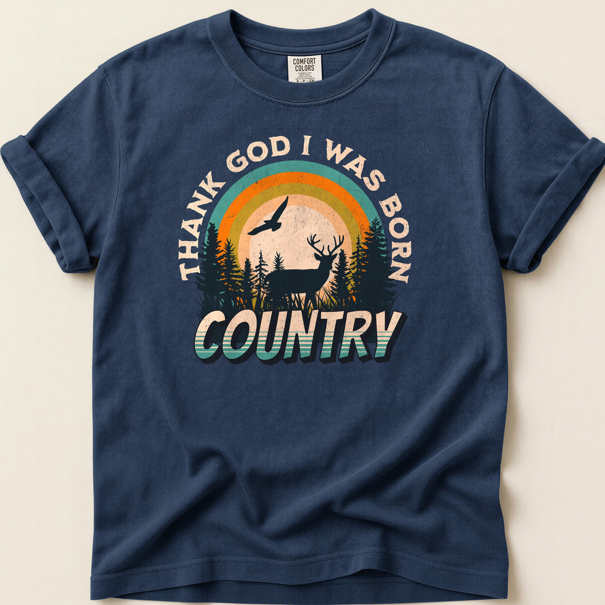 Thank God I Was Born Country T-shirt on Navy
