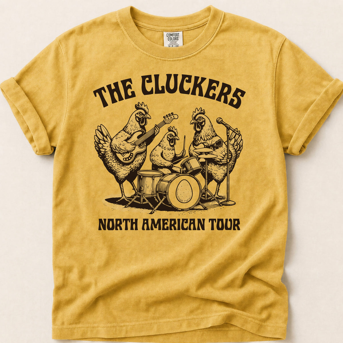 The Cluckers T-shirt on Mustard
