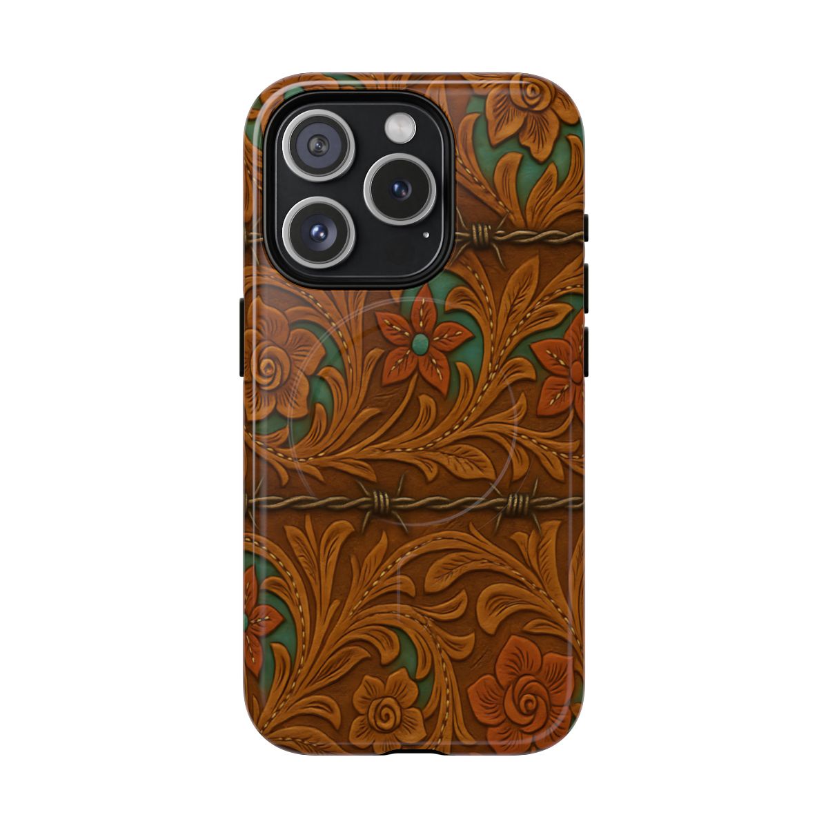 Faux Tooled Flowers + Barbed Wire Magnetic Case