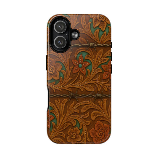 Faux Tooled Flowers + Barbed Wire Magnetic Case