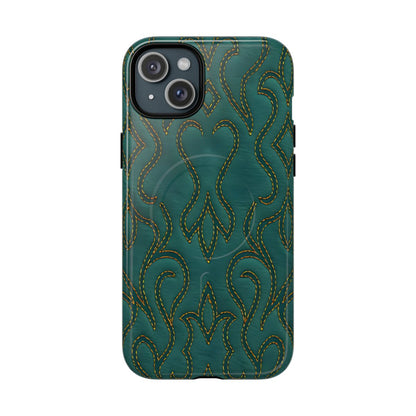 Faux Tooled Teal Stitch Magnetic Case