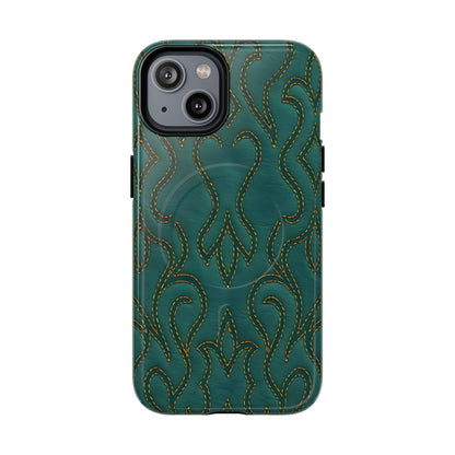 Faux Tooled Teal Stitch Magnetic Case