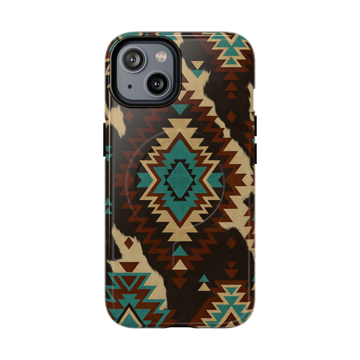 Turquoise Aztec + Cowhide Magnetic Case