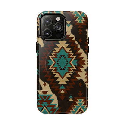 Turquoise Aztec + Cowhide Magnetic Case