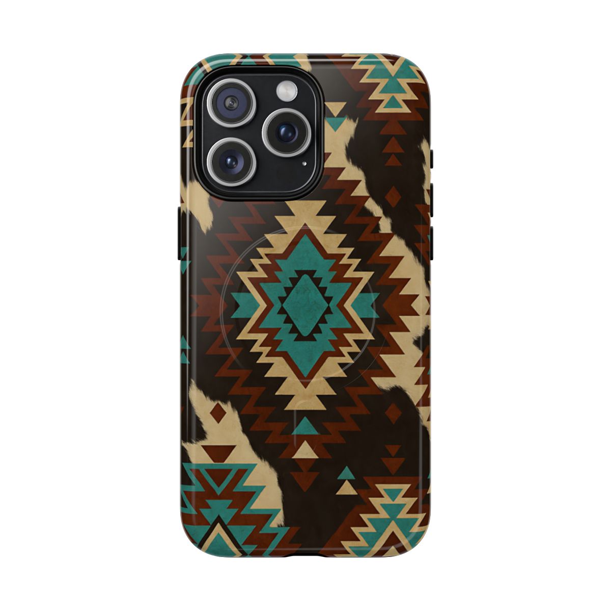 Turquoise Aztec + Cowhide Magnetic Case