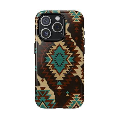 Turquoise Aztec + Cowhide Magnetic Case