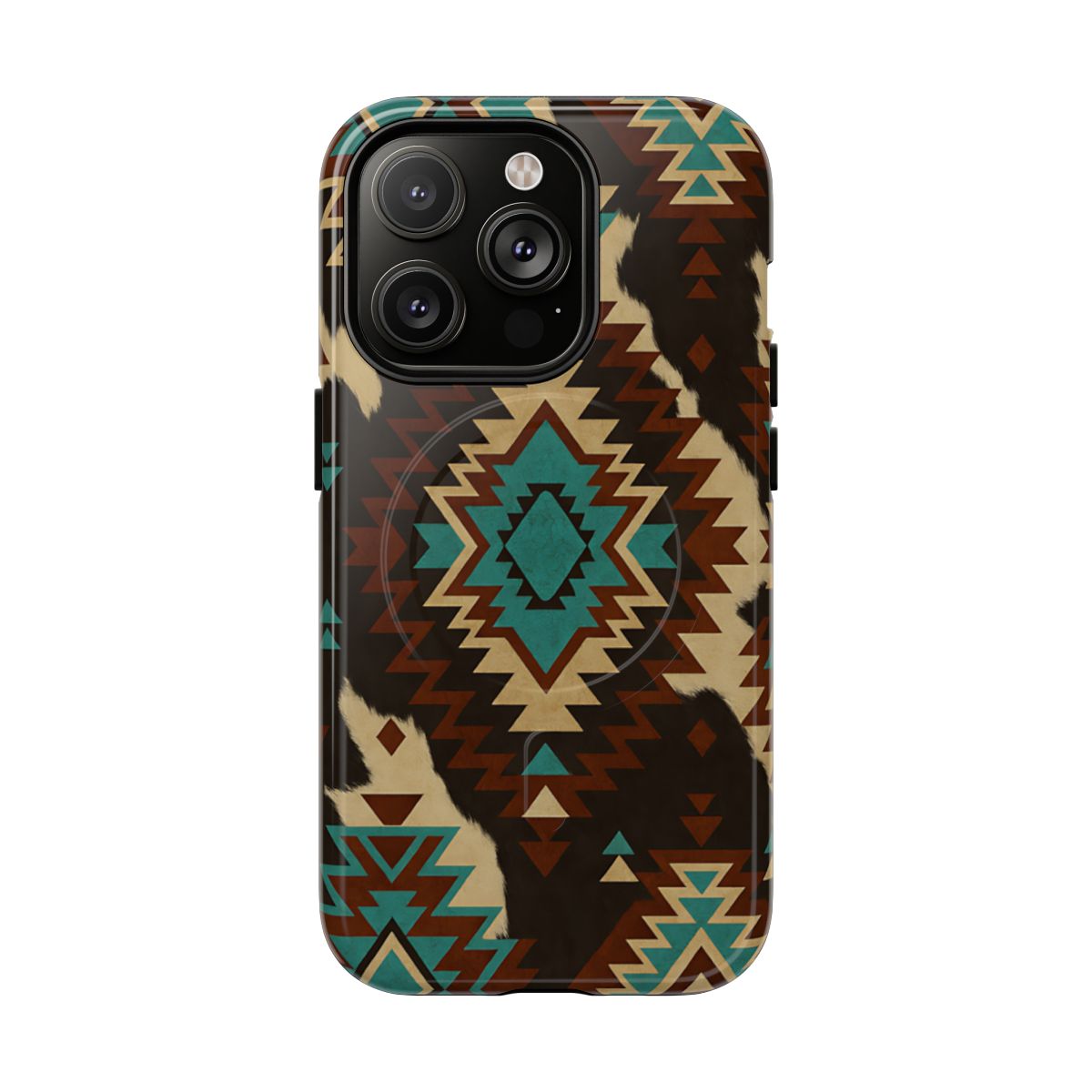 Turquoise Aztec + Cowhide Magnetic Case