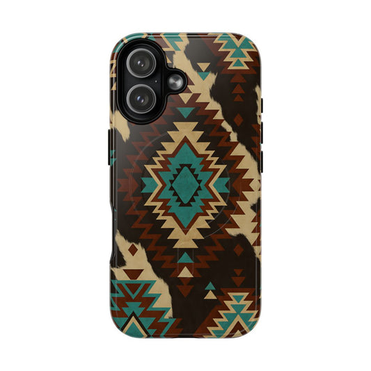 Turquoise Aztec + Cowhide Magnetic Case