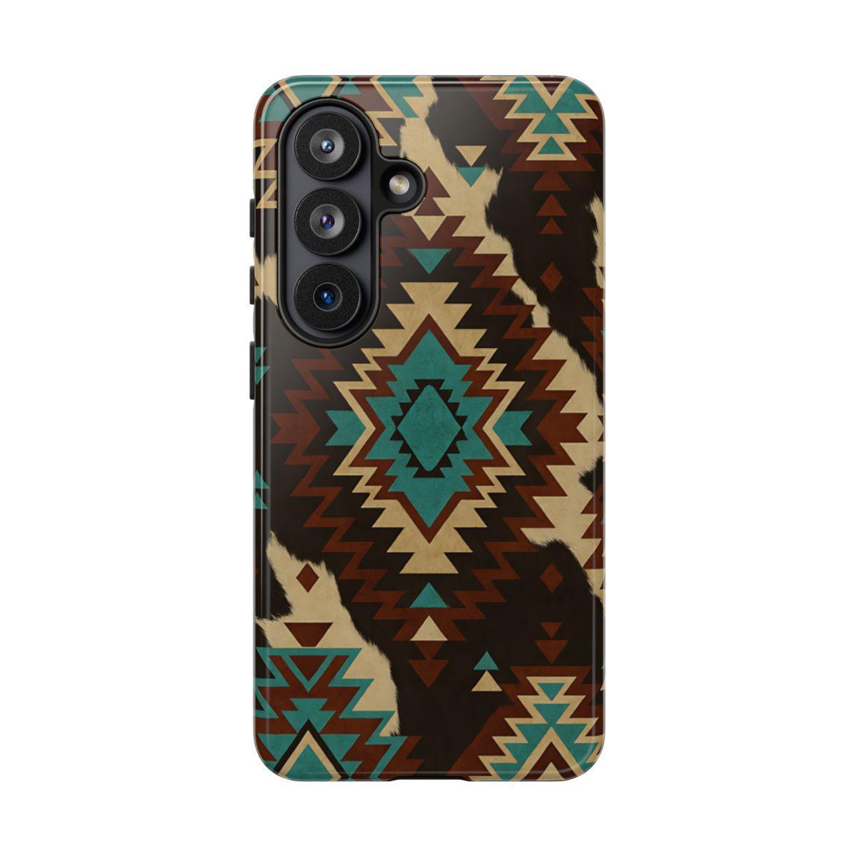Turquoise Aztec + Cowhide Tough Case