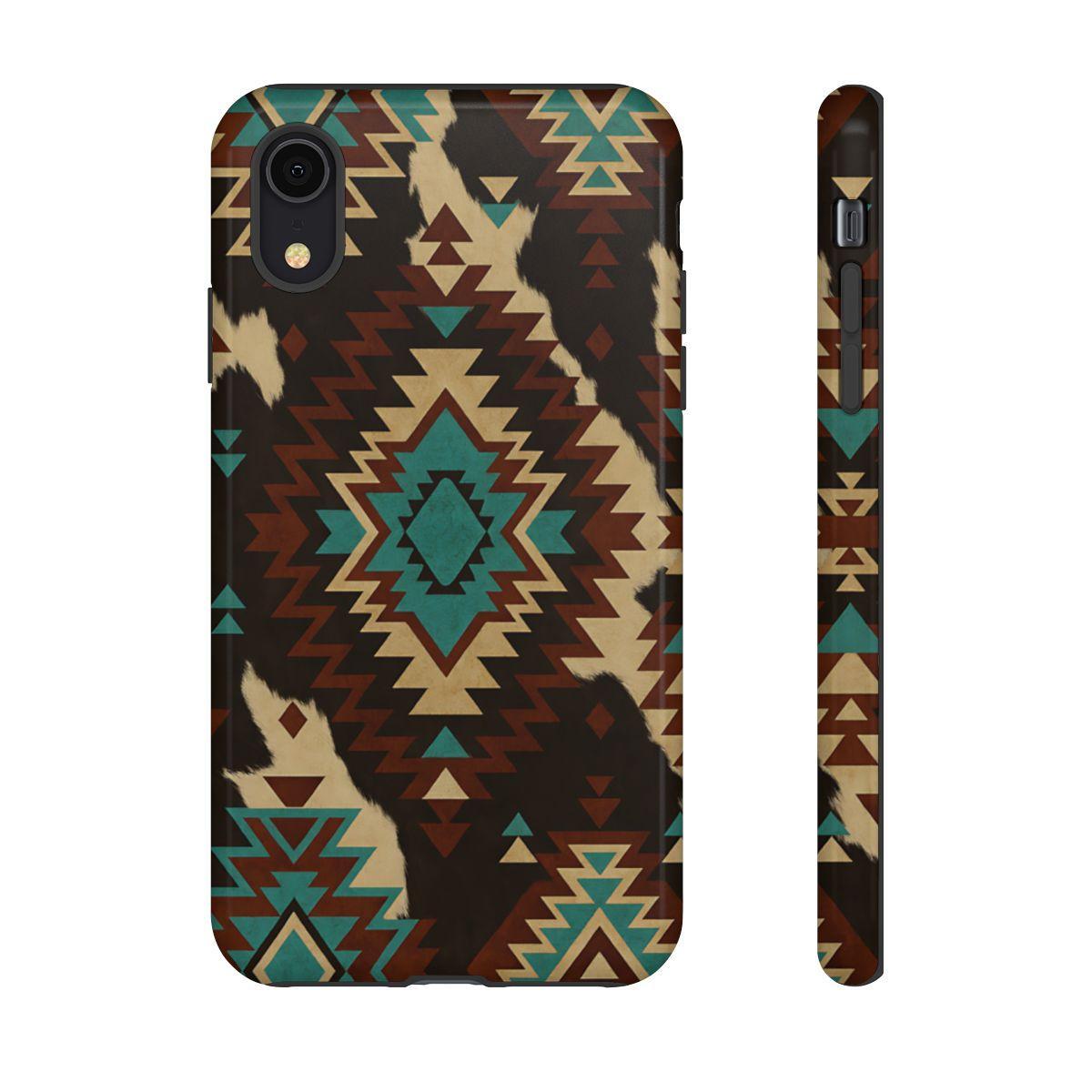 Turquoise Aztec + Cowhide Tough Case