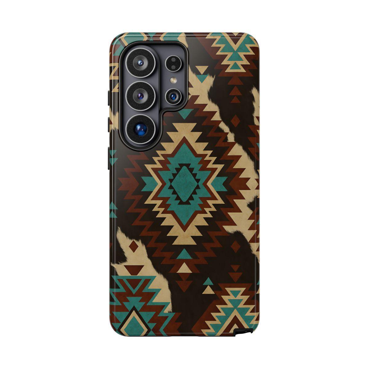 Turquoise Aztec + Cowhide Tough Case