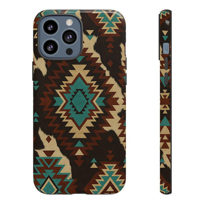 Turquoise Aztec + Cowhide Tough Case