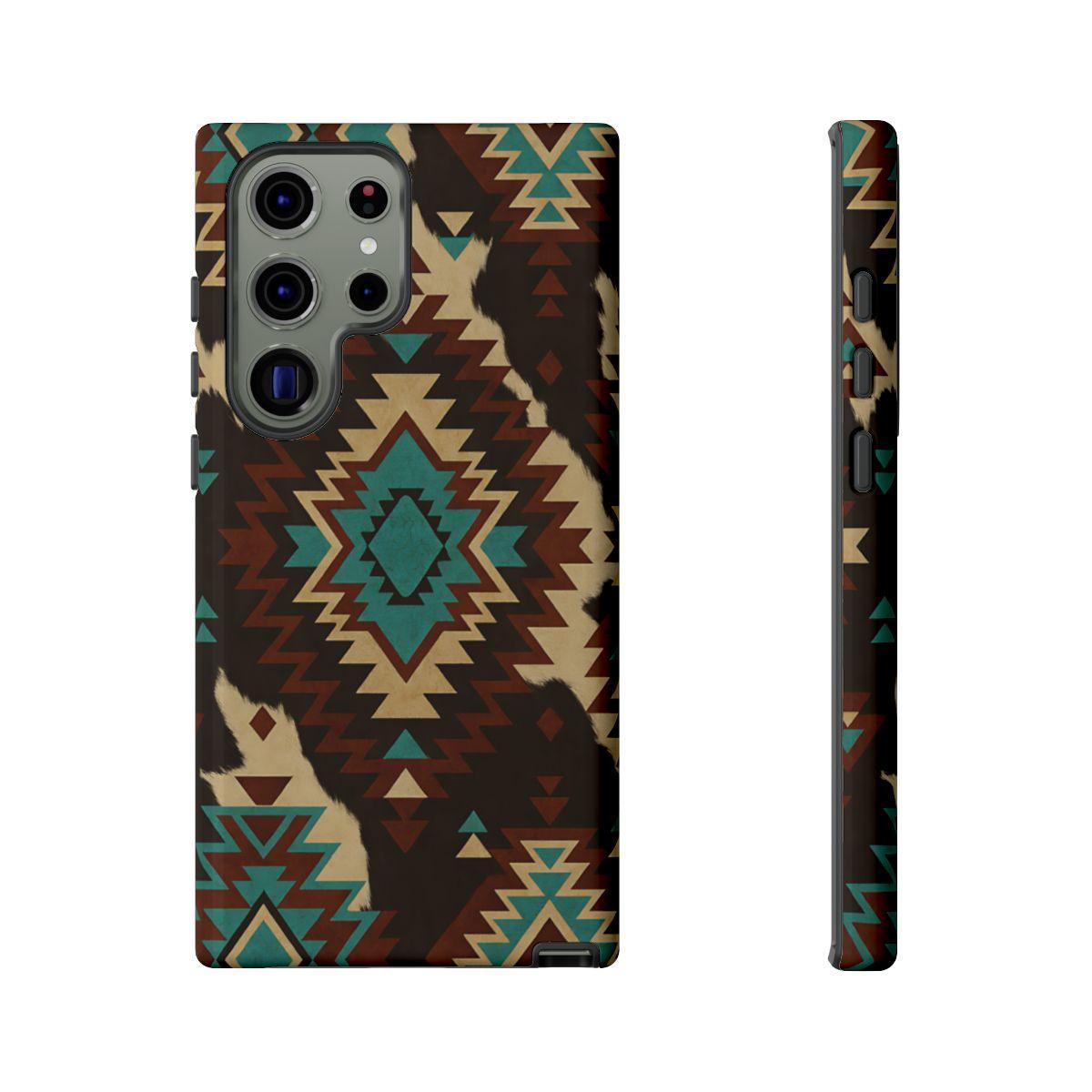 Turquoise Aztec + Cowhide Tough Case