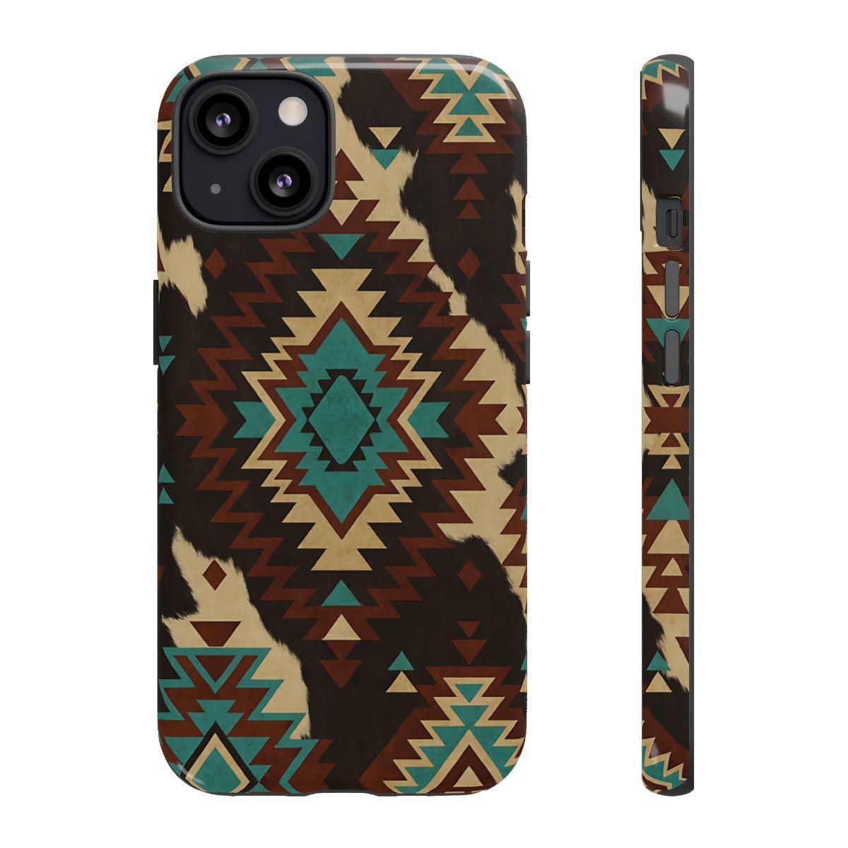 Turquoise Aztec + Cowhide Tough Case