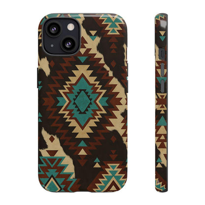 Turquoise Aztec + Cowhide Tough Case