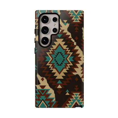 Turquoise Aztec + Cowhide Tough Case