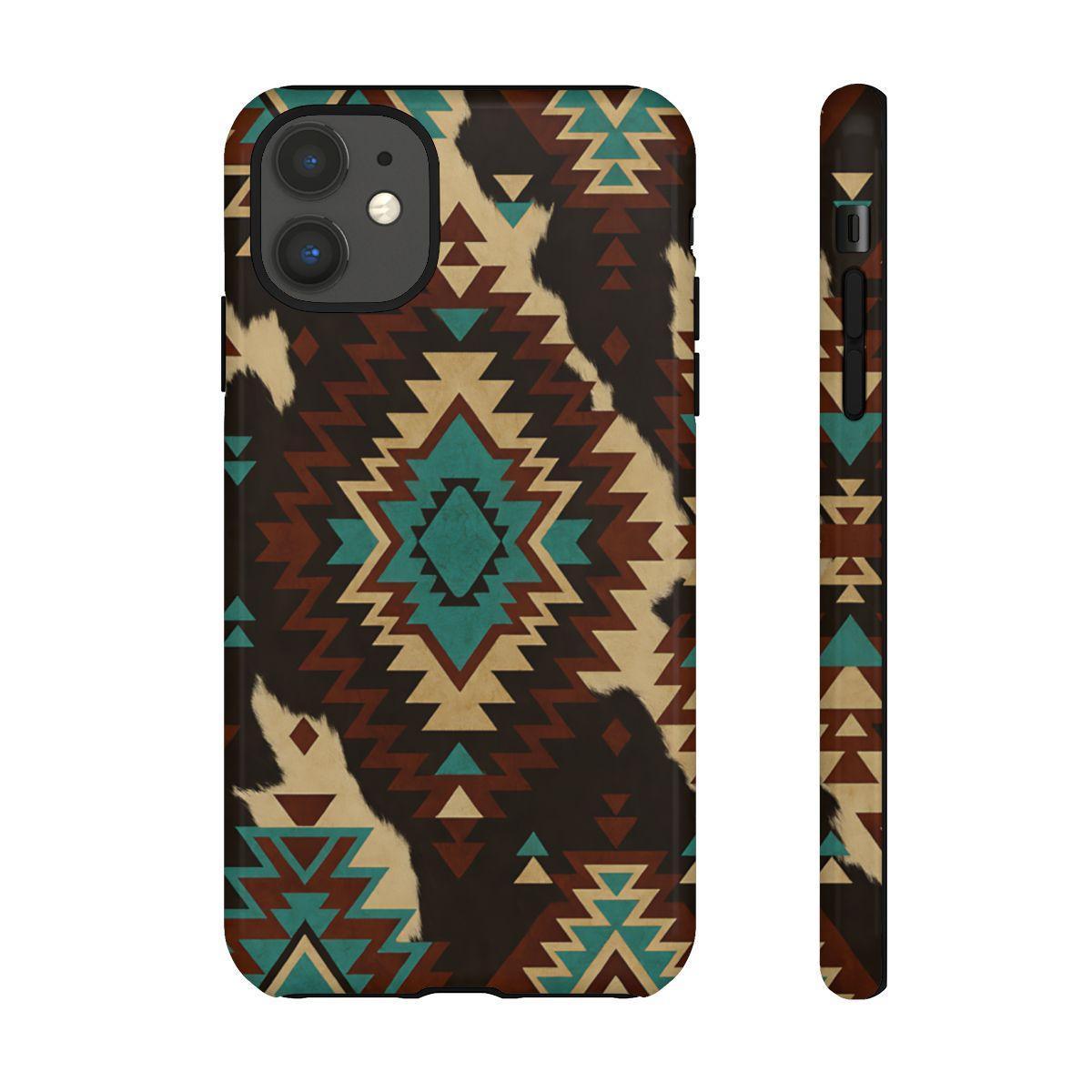 Turquoise Aztec + Cowhide Tough Case