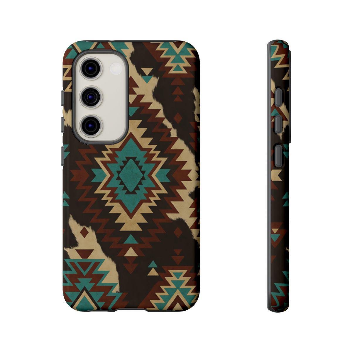 Turquoise Aztec + Cowhide Tough Case
