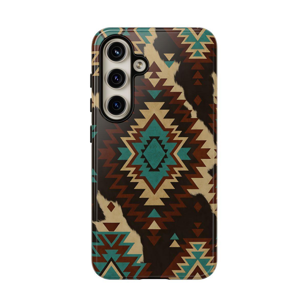 Turquoise Aztec + Cowhide Tough Case
