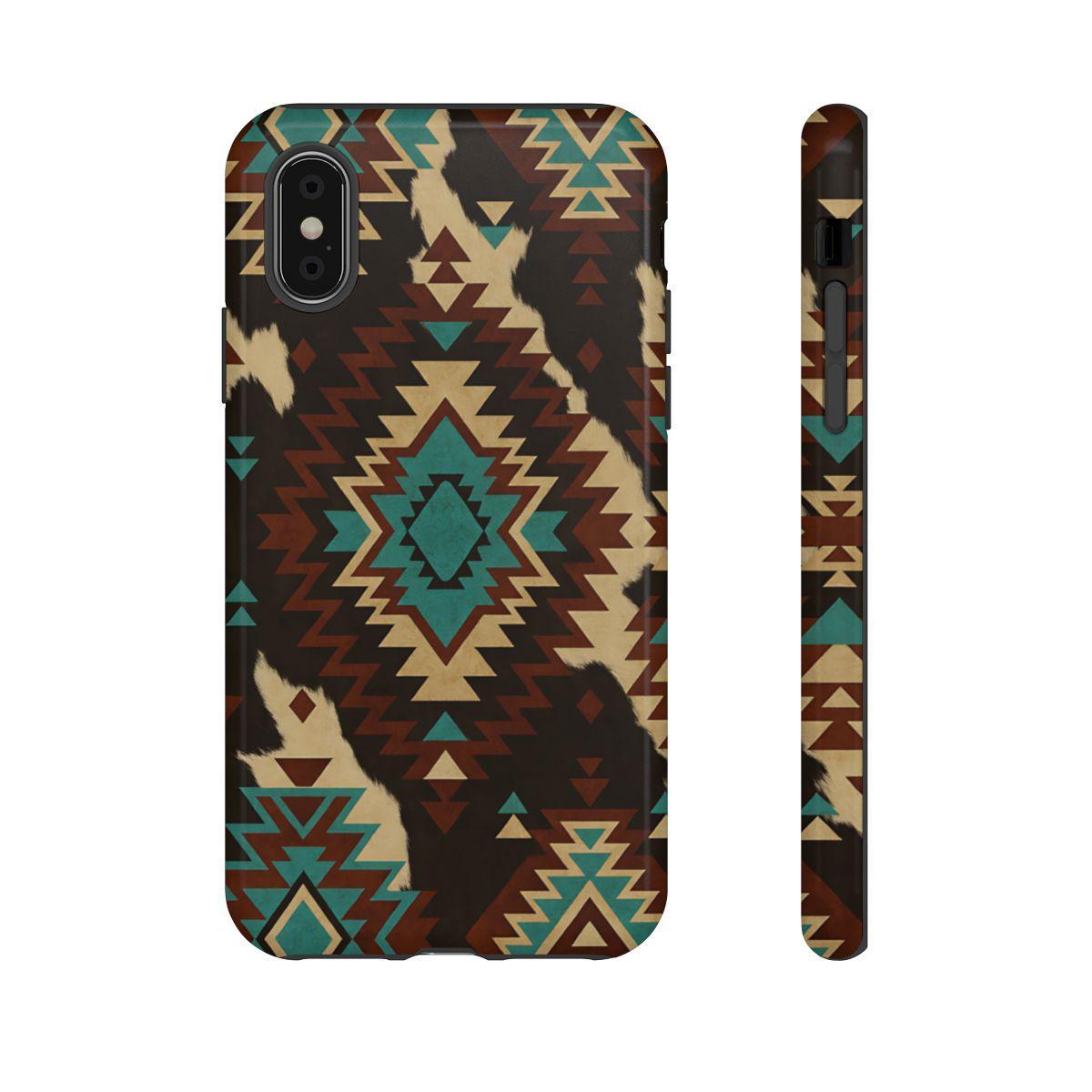 Turquoise Aztec + Cowhide Tough Case